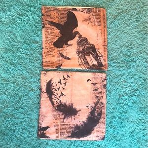 HALLOWEEN- Linen Throw Pillow covers, crows 18 x 18 inch Set of 2